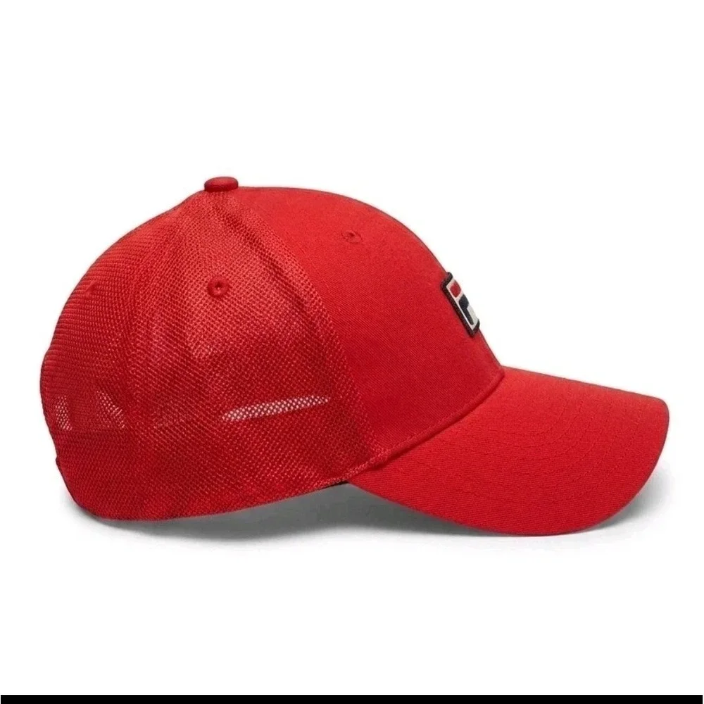 New FILA Men's Red Cap Embroidered Logo Snapback Trucker Style Mesh Hat